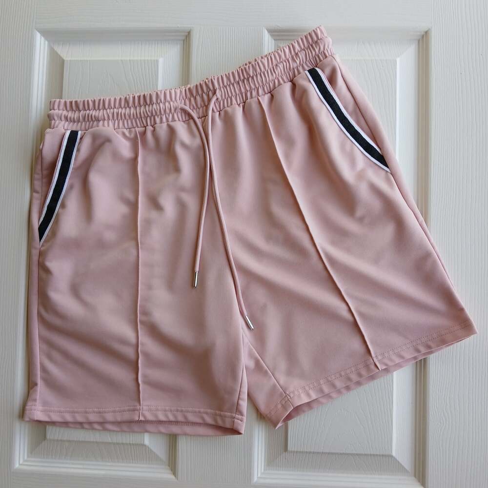 Shein Pink French Terry Shorts L contrast tape pockets drawstring elastic waist